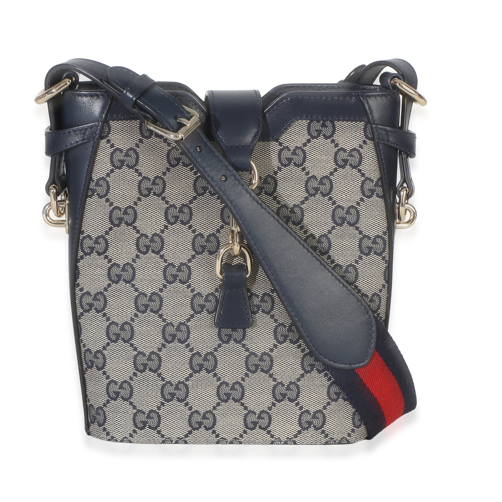 Gucci Navy Beige GG Monogram Canvas Mini Bucket Bag